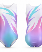 Custom Sublimation Gymnastics Leotard | Wholesale Gym Team Leotard | White Pink Purple Teal | Apparels Bridge