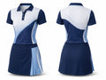 Custom Women's Golf Polo and Skort Set | Wholesale Ladies Golf Uniform | Navy Blue White | Apparels Bridge