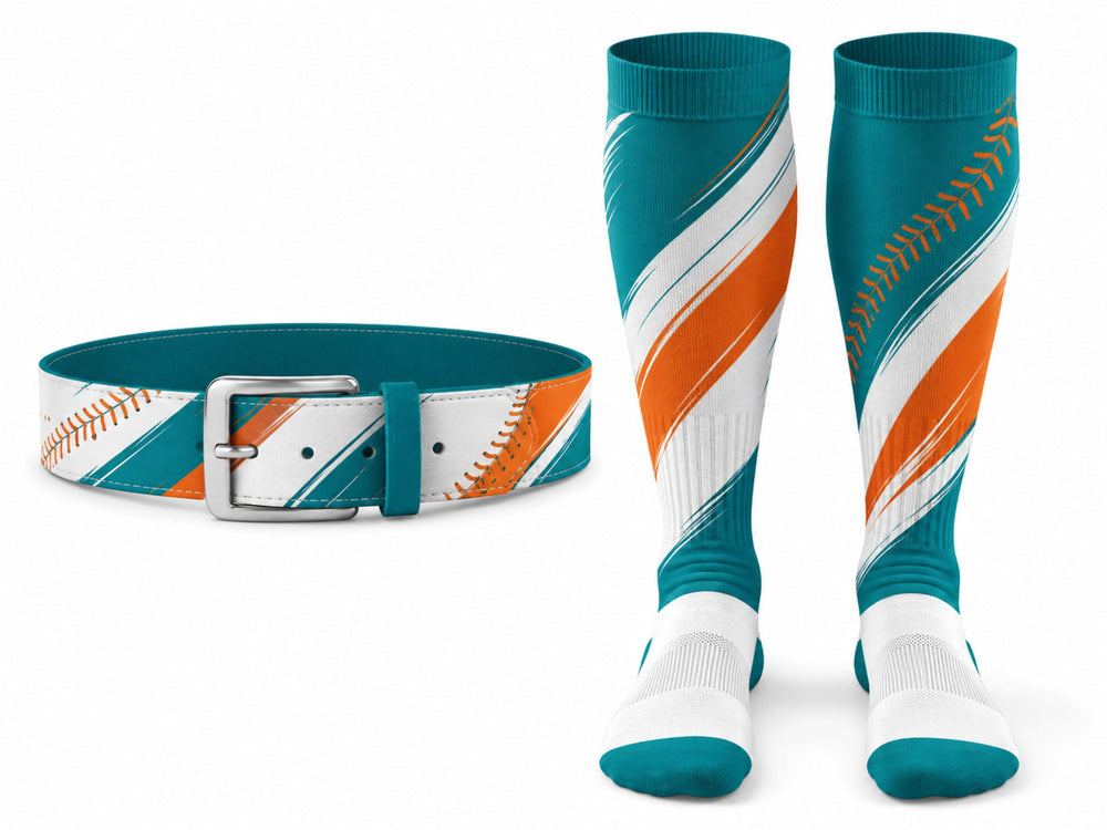 Custom Teal Softball Belt and Socks Set – Wholesale Team Uniform Accessories front design preview