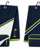 Custom Golf Towel | Wholesale Tri-Fold Golf Towel with Carabiner Clip | Navy White Lime Green | Apparels Bridge