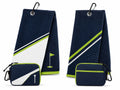 Custom Golf Towel | Wholesale Tri-Fold Golf Towel with Carabiner Clip | Navy White Lime Green | Apparels Bridge