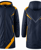 Custom Navy Yellow Football Jacket – Hooded Team Bench Coat for Clubs
