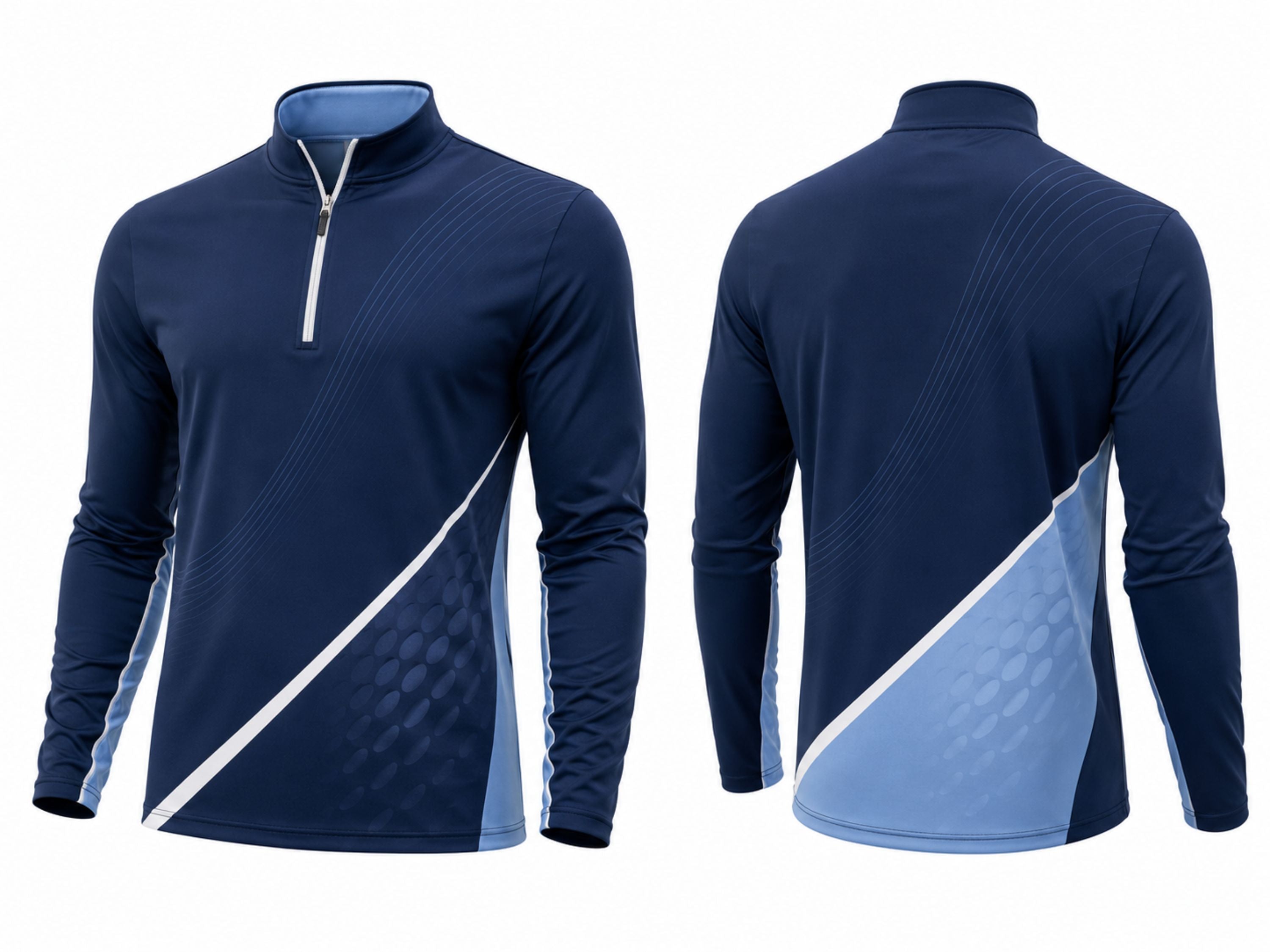 Custom Golf Quarter-Zip Pullover | Wholesale Golf Club Midlayer Top | Navy Light Blue White | Apparels Bridge