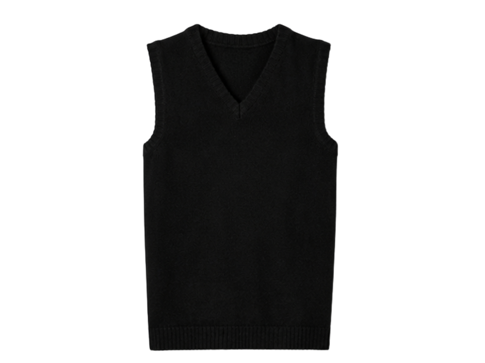 School V-Neck Sweater Vest Black | B2B Low MOQ Wholesale Manufacturer front design preview