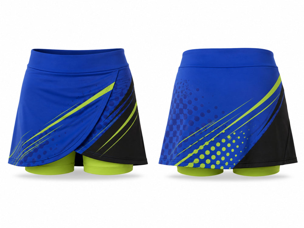 Custom Pickleball Skort | Wholesale Pickleball Team Skirt | Blue Lime Green Black | Apparels Bridge front design preview