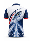 Custom Fishing Shirt | Wholesale Fishing Team Polo Shirt | White Navy Marlin Boat | Apparels Bridge