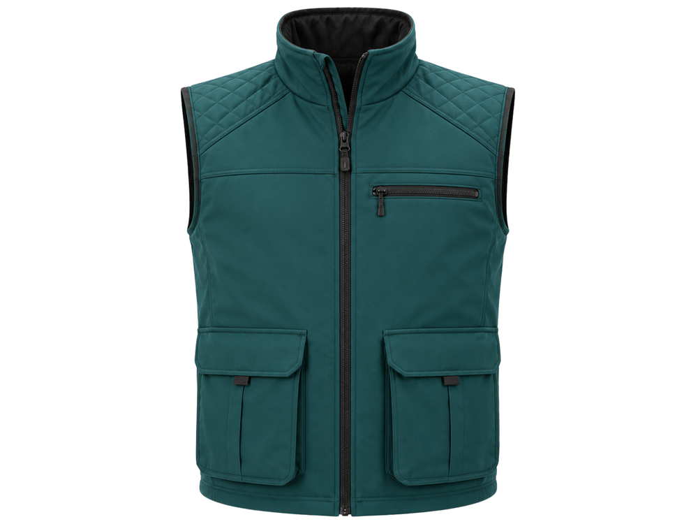Custom Softshell Sleeveless Teal Green Hunting Jacket B2B front design preview