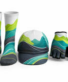 Custom Cycling Socks Helmet and Gloves Set | Wholesale Cycling Team Accessory Bundle | White Green Teal | Apparels Bridge