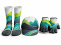 Custom Cycling Socks Helmet and Gloves Set | Wholesale Cycling Team Accessory Bundle | White Green Teal | Apparels Bridge