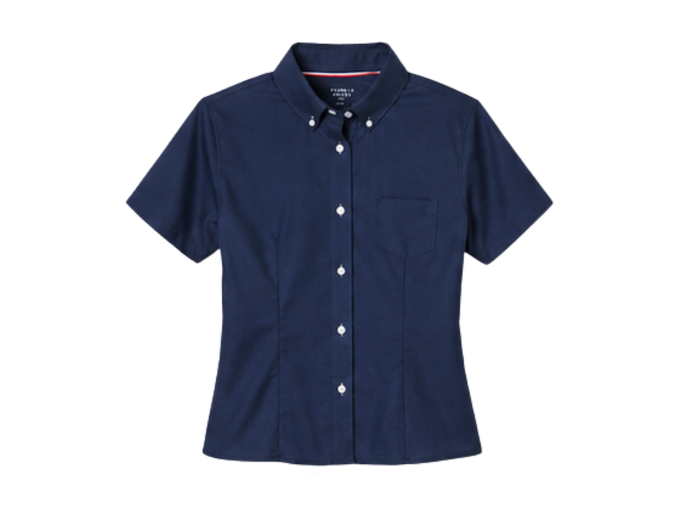 School Short Sleeve Fitted Oxford Shirt Navy Blue | B2B Low MOQ Wholesale front design preview