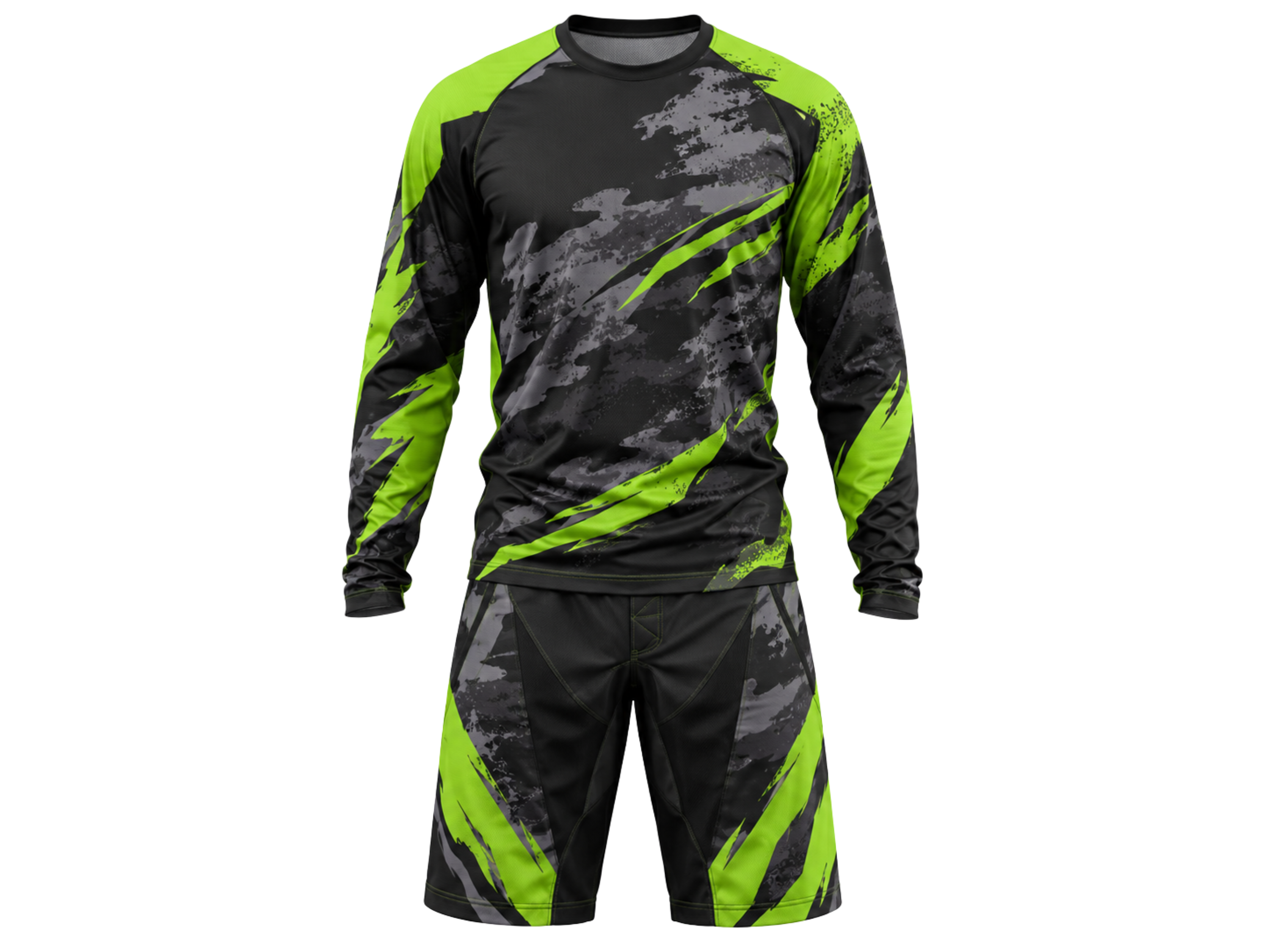 Custom MTB Jersey and Shorts Set | Wholesale Mountain Bike Team Kit | Black Lime Green Grey | Apparels Bridge