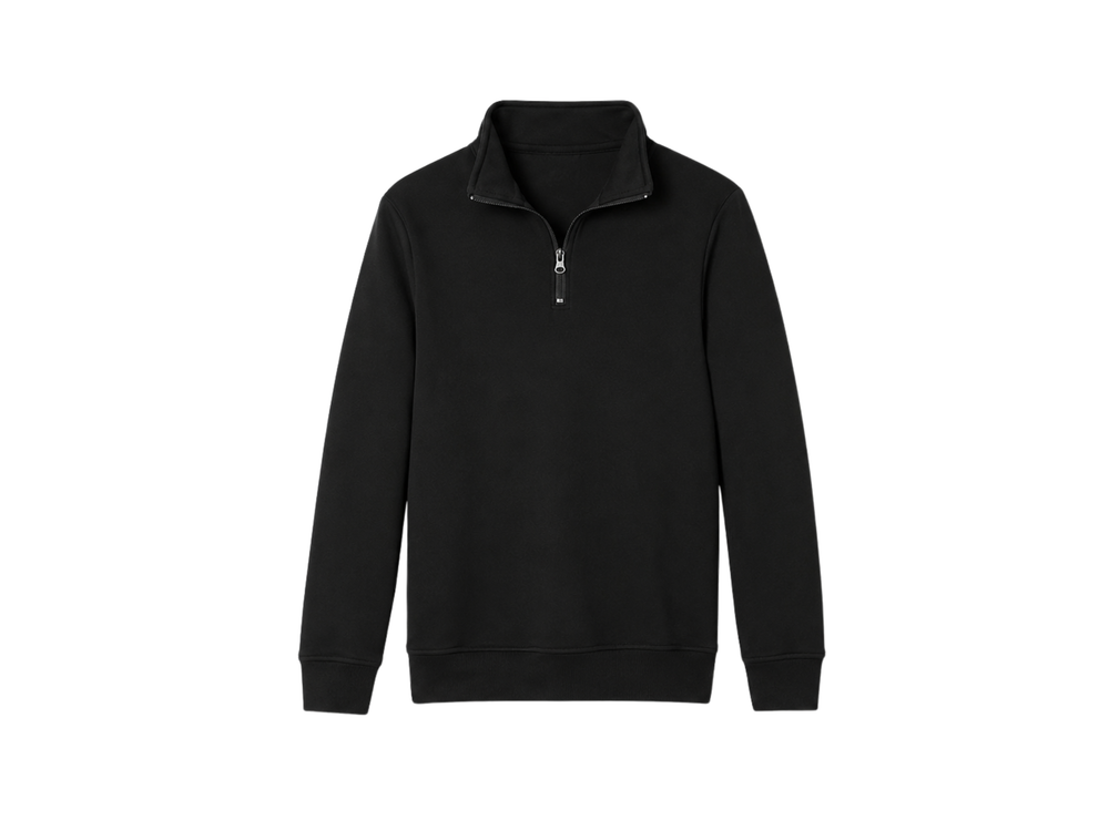 School Quarter Zip Fleece Sweatshirt Black | B2B Low MOQ Wholesale front design preview