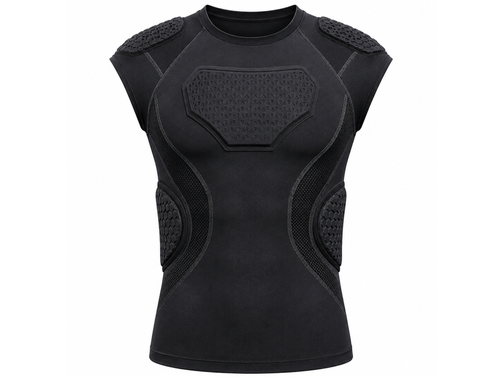 Custom Black Padded Rugby Compression Shirt | Wholesale Team Base Layer for Bulk Orders front design preview