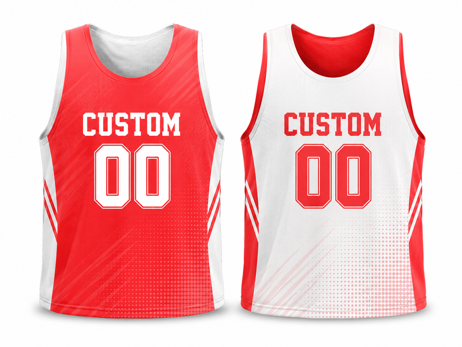 Custom Red White Reversible Lacrosse Pinnie – Wholesale Team Practice Jersey design preview