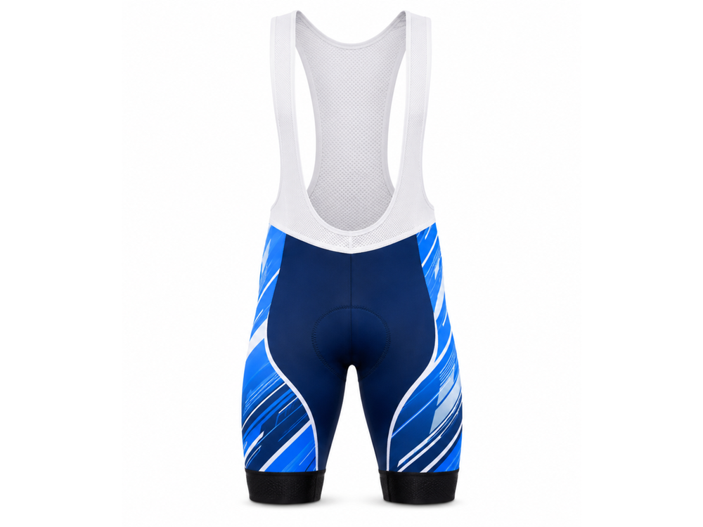 Custom Cycling Bib Shorts | Wholesale Cycling Team Bibs | Navy Blue White | Apparels Bridge front design preview