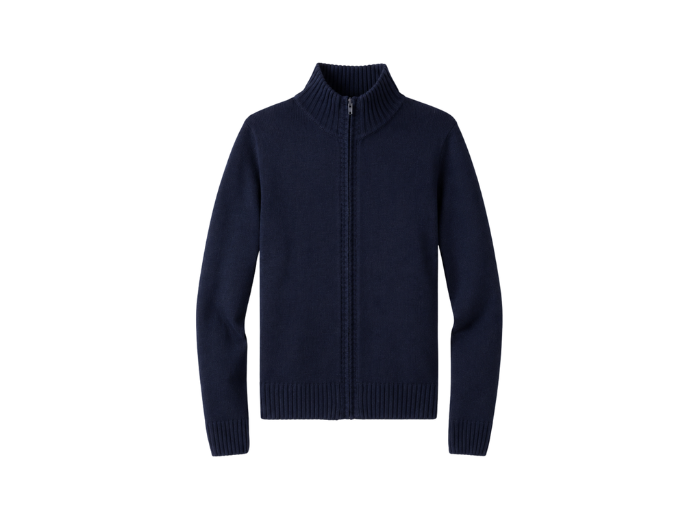 School Mock Neck Zip Front Sweater Navy Blue | B2B Low MOQ Wholesale front design preview
