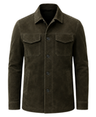 Custom Leather Olive Green Hunting Shirt Jacket B2B