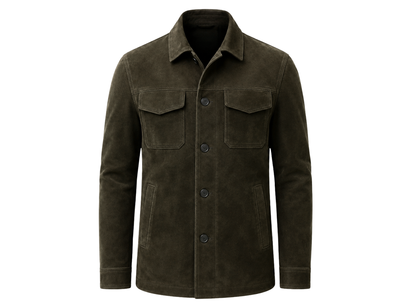 Custom Leather Olive Green Hunting Shirt Jacket B2B