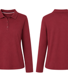 School Long Sleeve Fitted Picot Collar Polo Burgundy | B2B Low MOQ Wholesale