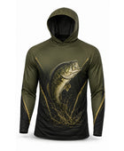Custom Fishing Hoodie | Wholesale Performance Fishing Hoodie | Olive Green Black Bass | Apparels Bridge
