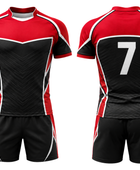 Custom Red Black Rugby Sevens Kit | Wholesale Rugby 7s Uniform Set for Bulk Orders