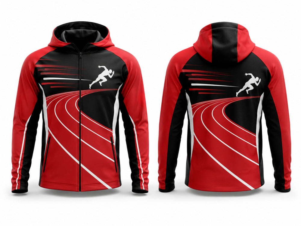Track and Field Hoodie – Red, Black and White Custom Wholesale Teamwear front design preview