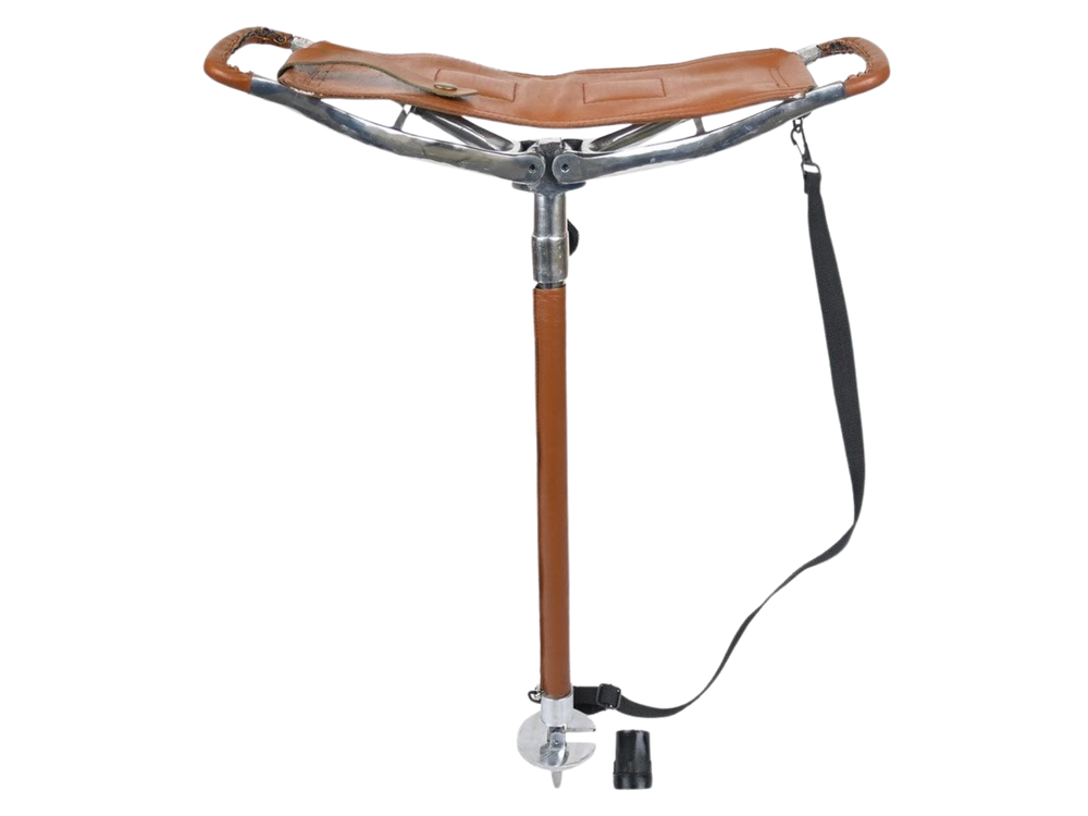 Custom Tan Brown Leather Seat Shooting Stick Hunting B2B front design preview