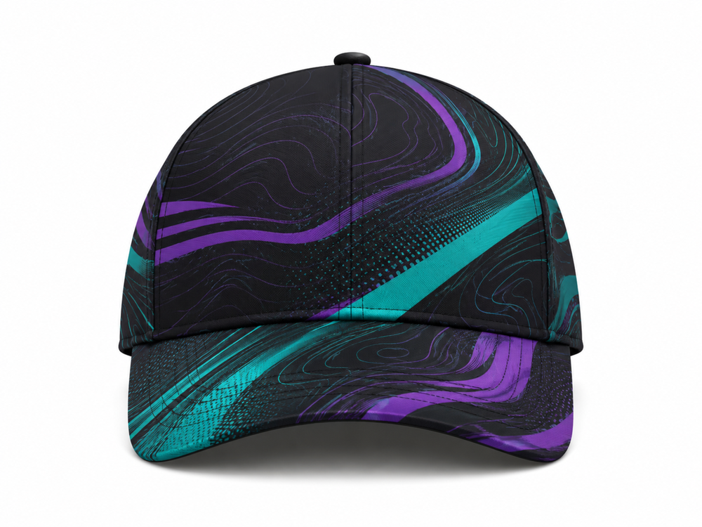 Women’s Padel Cap B2B Custom Black Teal Purple Team Headwear Wholesale front design preview