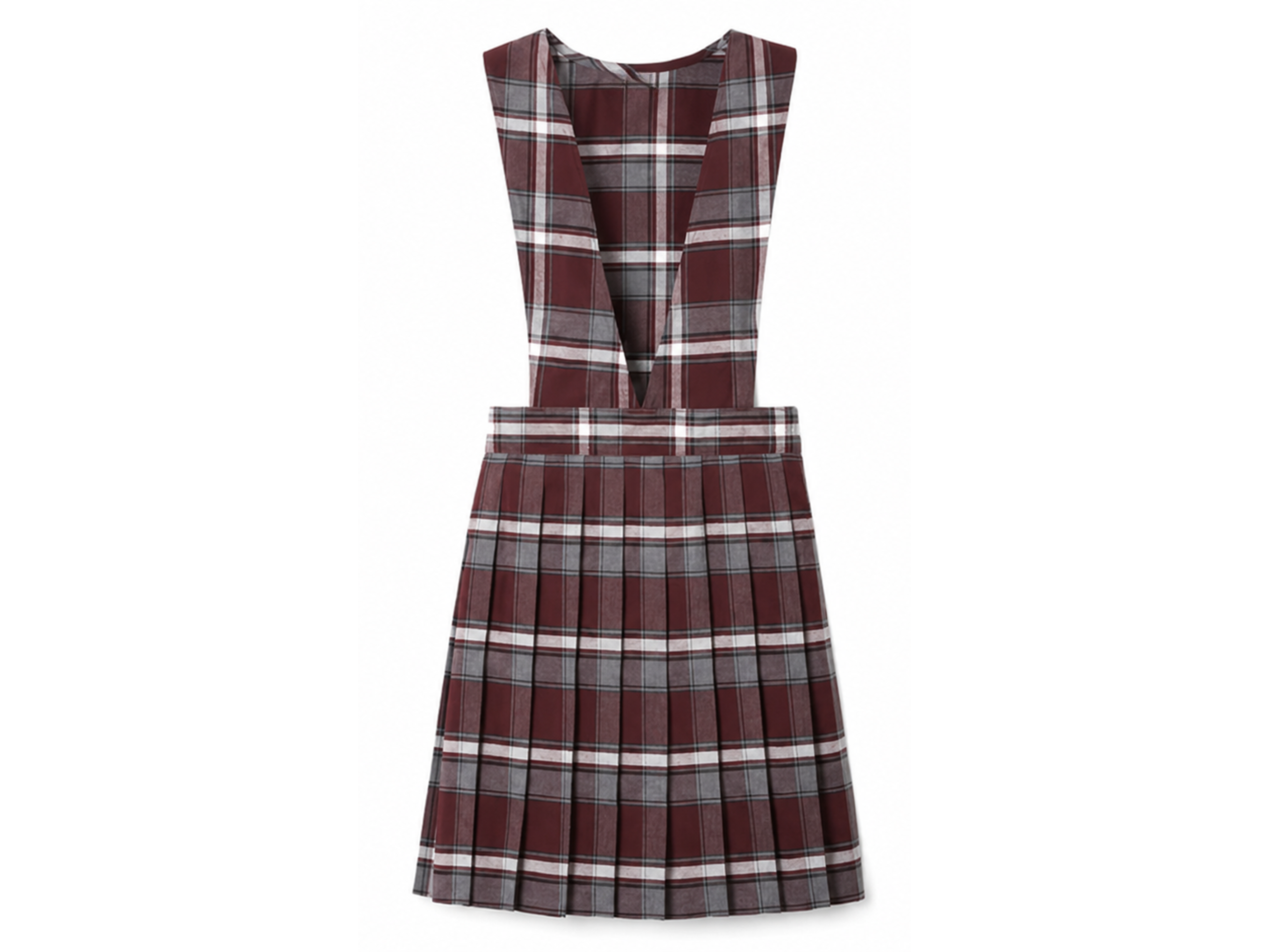 B2B School Uniform Jumper Dress Girls Burgundy Grey Plaid Pleated
