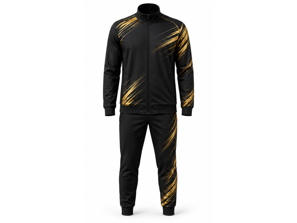 Padel Warm-Up Set Custom Black Gold B2B Team Tracksuit Wholesale front design preview