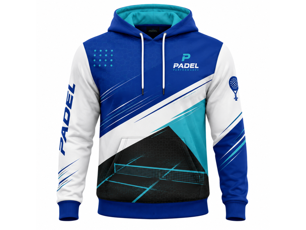 Custom Padel Hoodie Blue White Teal Pullover B2B Teamwear Wholesale front design preview