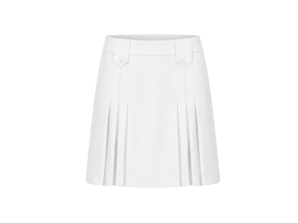 School Above-The-Knee Front Pleated Skirt with Tabs White | B2B Low MOQ Wholesale front design preview