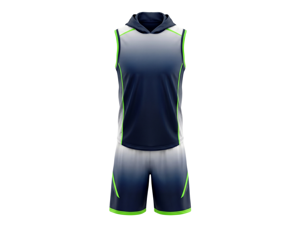 Custom Navy Lime 7v7 Football Uniform – Sleeveless Hooded Team Set front design preview