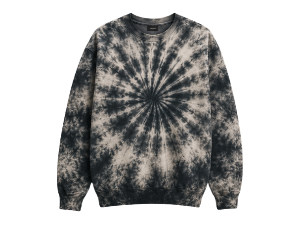 Tie Dye Crewneck Sweatshirt Black and Grey Spiral Design | B2B Low MOQ