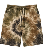 Tie Dye Drawstring Shorts Olive Brown Beige and Black Spiral Design | B2B Low MOQ