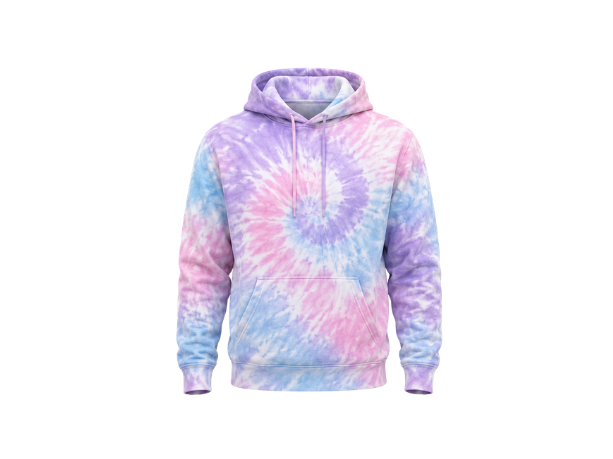 Tie Dye Pullover Hoodie Pastel Pink Lavender Blue and White Spiral Design | B2B Low MOQ