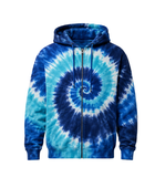 Tie Dye Full Zip Hoodie Blue Aqua and White Spiral Design | B2B Low MOQ