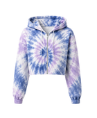 Tie Dye Cropped Pullover Hoodie Lavender Blue and White Spiral Design | B2B Low MOQ