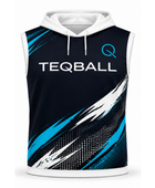 Custom Sleeveless Teqball Hoodie – Black Cyan Graphic Teamwear for Wholesale Sports Buyers