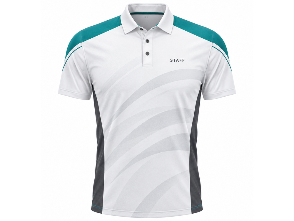 B2B Teqball Coach Staff Polo Shirt White Teal Wholesale Teamwear front design preview