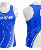 Custom Track & Field Running Singlet | Wholesale Athletics Vest | Blue White Green | Apparels Bridge