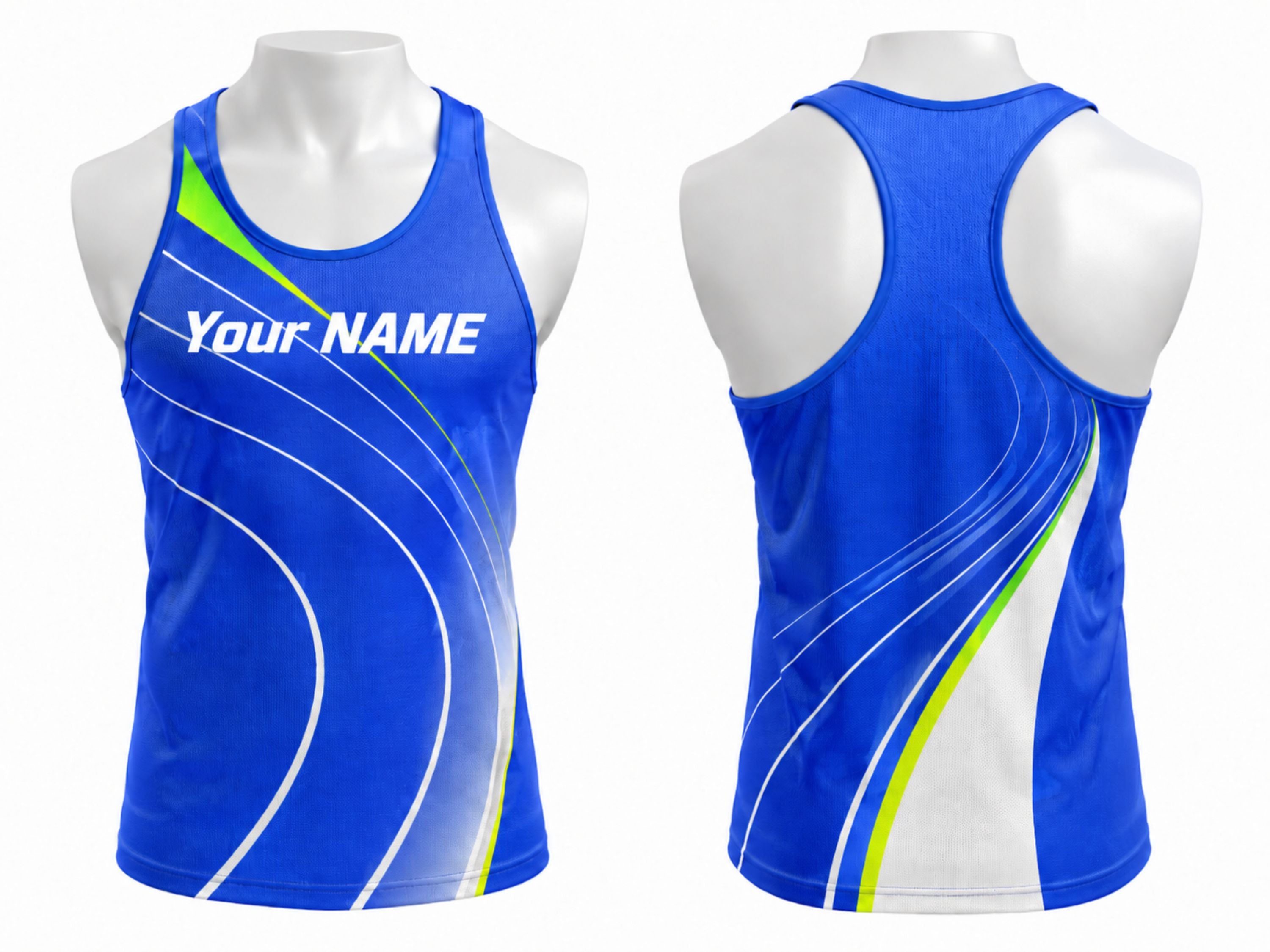 Custom Track & Field Running Singlet | Wholesale Athletics Vest | Blue White Green | Apparels Bridge