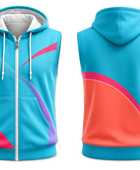 Blue & Pink Sleeveless Sports Hoodie – Team Athletic Hoodie, Wholesale Bulk, Low MOQ