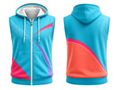 Blue & Pink Sleeveless Sports Hoodie – Team Athletic Hoodie, Wholesale Bulk, Low MOQ