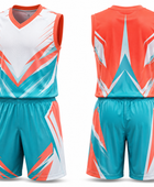 Custom Flag Football Uniform Teal & Coral Team Jersey and Shorts, Wholesale Bulk, Low MOQ