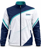 Custom White Navy Tennis Warm Up Jacket Teal Team Jacket for Clubs