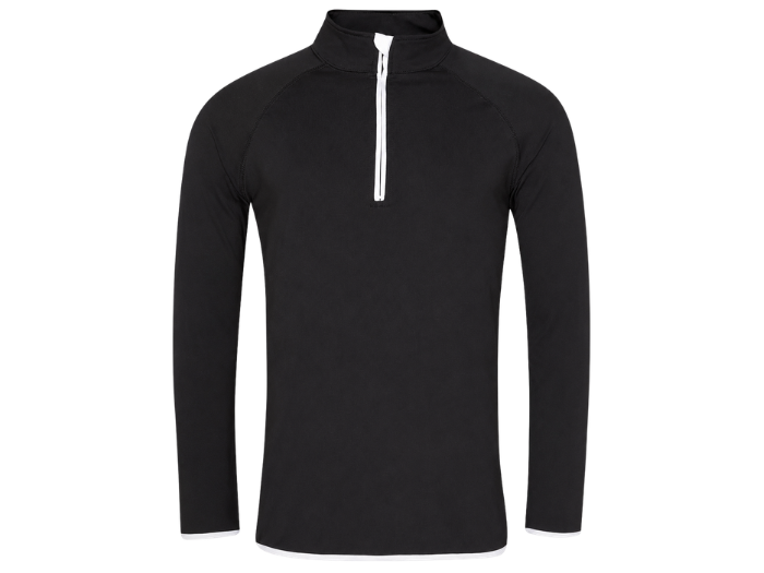 Contrast-Zip Training Sweat Top Black and White | B2B Low MOQ Personal Trainer Workwear Manufacturer front design preview