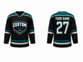 Custom Home Away Ice Hockey Jersey – Black Teal White Sublimated Team Hockey Jersey Wholesale
