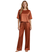 Wholesale Cinnamon Satin T-Shirt Pajama Set, Custom Sleepwear Manufacturer for Private Label Boutique Brands