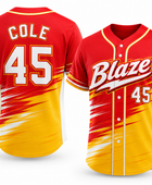 Custom Red Yellow Baseball Jersey | Wholesale Button Front Team Jersey for Bulk Orders
